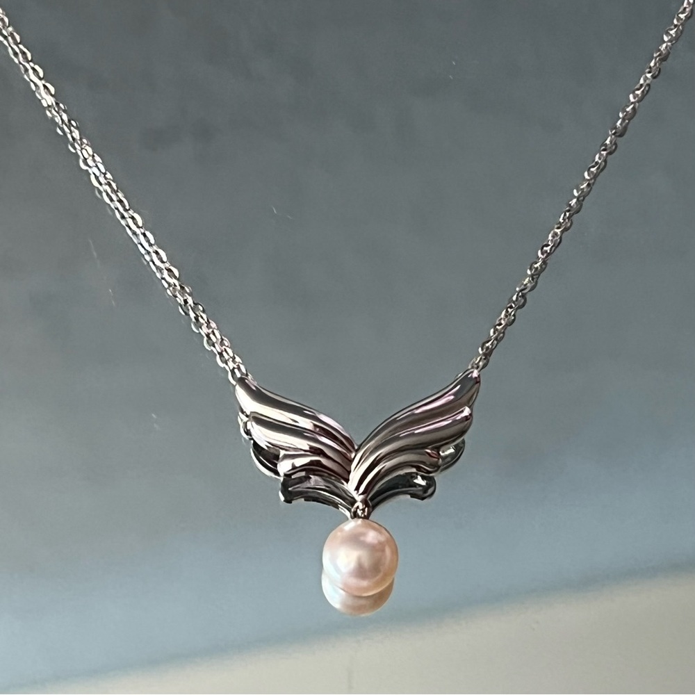 Tasaki Pearl Wing Drop Sterling Silver Necklace